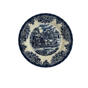 Royal Stafford Blue White Coaching Scene Plate Fine Earthenware England 8 Inch